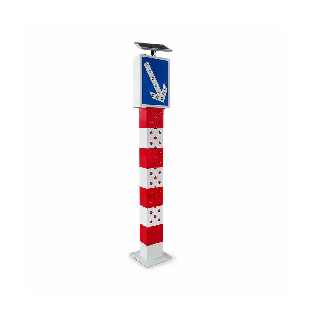 GROVIA Solar LED Warning Bollard - 1.6m High Visibility Traffic Safety Post with Reflective Arrow Sign for Road Guidance - Red & White