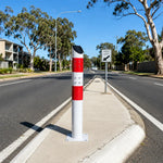 GROVIA Solar LED Warning Bollard - 1m Flashing Traffic Safety Post with High Visibility LEDs and IP65 Outdoor Protection - Red & White