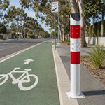 GROVIA Solar LED Warning Bollard - 1m Flashing Traffic Safety Post with High Visibility LEDs and IP65 Outdoor Protection - Red & White