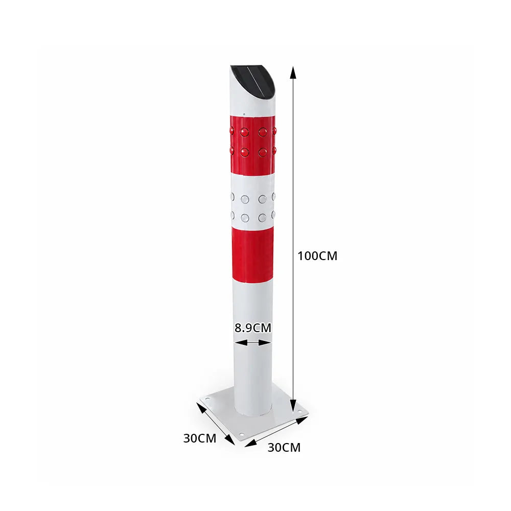 GROVIA Solar LED Warning Bollard - 1m Flashing Traffic Safety Post with High Visibility LEDs and IP65 Outdoor Protection - Red & White