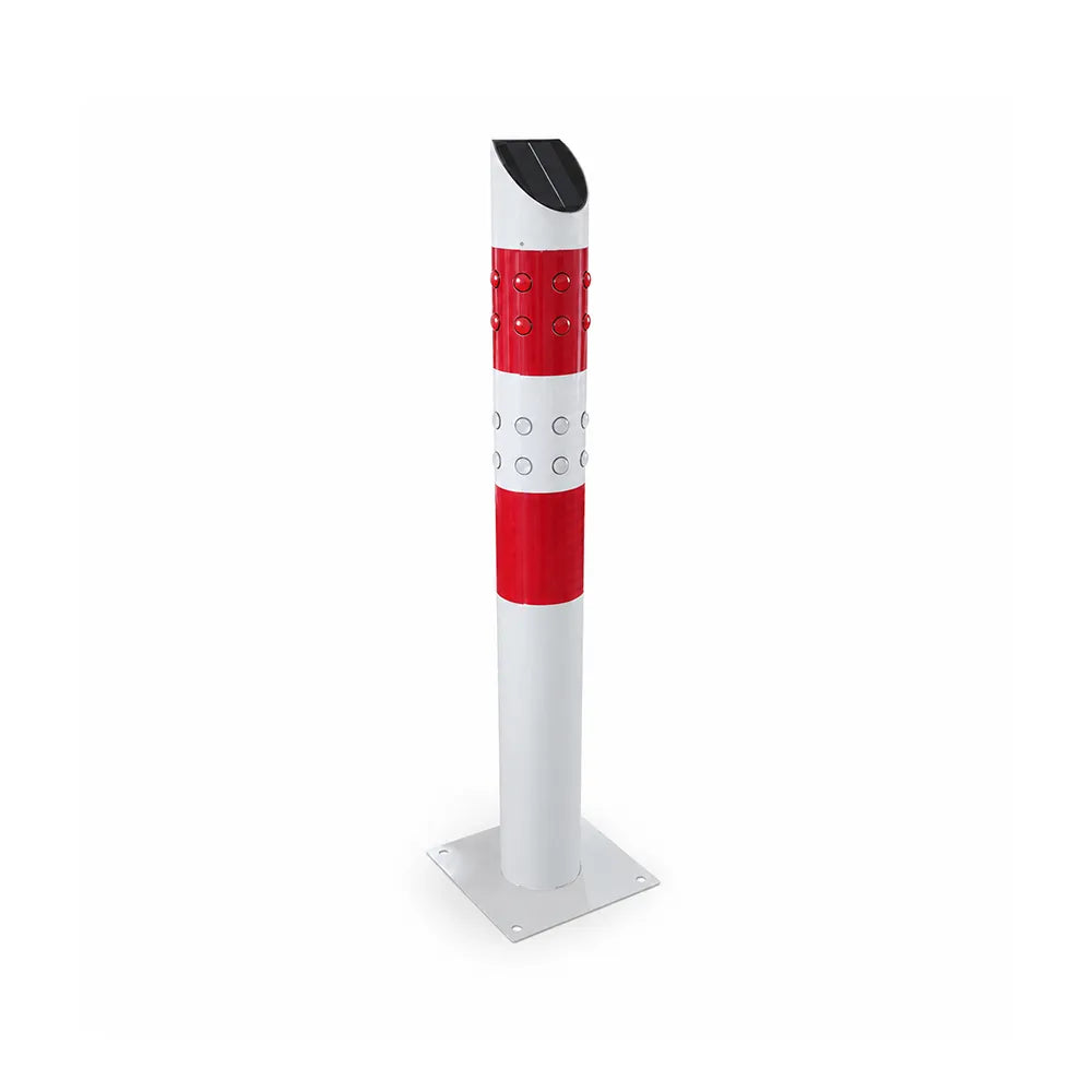 GROVIA Solar LED Warning Bollard - 1m Flashing Traffic Safety Post with High Visibility LEDs and IP65 Outdoor Protection - Red & White