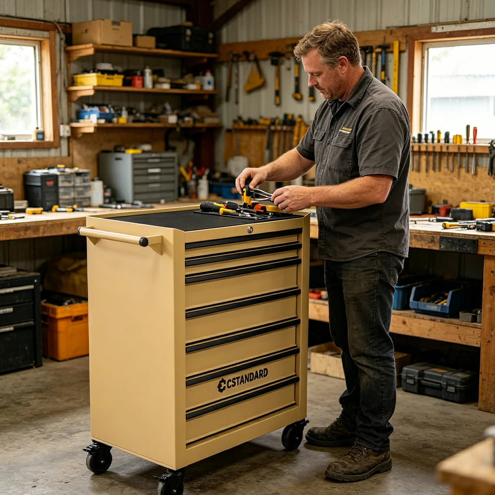 GROVIA Heavy Duty Tool Cabinet Multi Drawer Mobile Workbench Storage 620x330x740mm Workshop Garage Organizer - Yellow