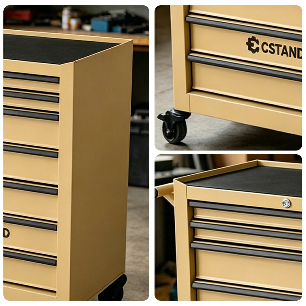 GROVIA Heavy Duty Tool Cabinet Multi Drawer Mobile Workbench Storage 620x330x740mm Workshop Garage Organizer - Yellow