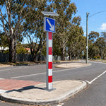 GROVIA Solar LED Exit Warning Bollard - 2.1m Traffic Safety Post with Right Arrow Reflective Sign for Road Guidance - Red & White
