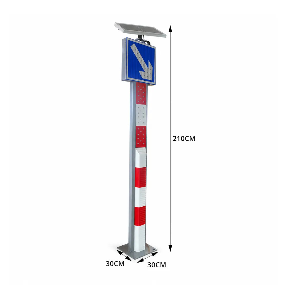 GROVIA Solar LED Exit Warning Bollard - 2.1m Traffic Safety Post with Right Arrow Reflective Sign for Road Guidance - Red & White