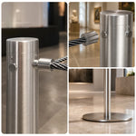 GROVIA 100cm Magnetic Rope Barrier Post - Stainless Steel Stanchion with Retractable Steel Cable for Museums & Galleries - Silver