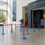 GROVIA Retractable Belt Barrier Post - 2m Queue Control Stanchion with Weighted Base for Crowd Management - Blue