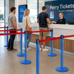 GROVIA Retractable Belt Barrier Post - 2m Queue Control Stanchion with Weighted Base for Crowd Management - Blue