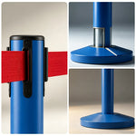 GROVIA Retractable Belt Barrier Post - 2m Queue Control Stanchion with Weighted Base for Crowd Management - Blue