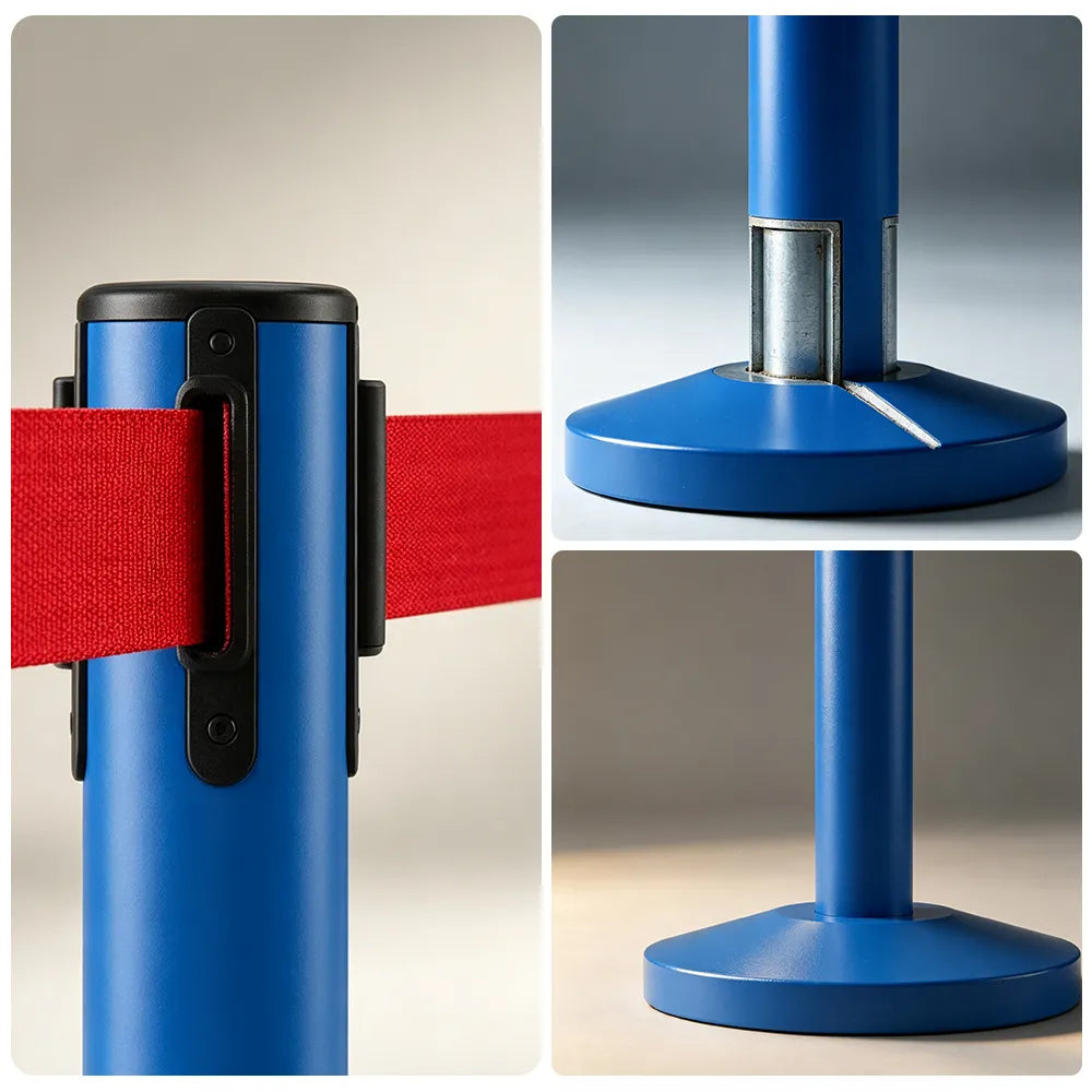 GROVIA Retractable Belt Barrier Post - 2m Queue Control Stanchion with Weighted Base for Crowd Management - Blue