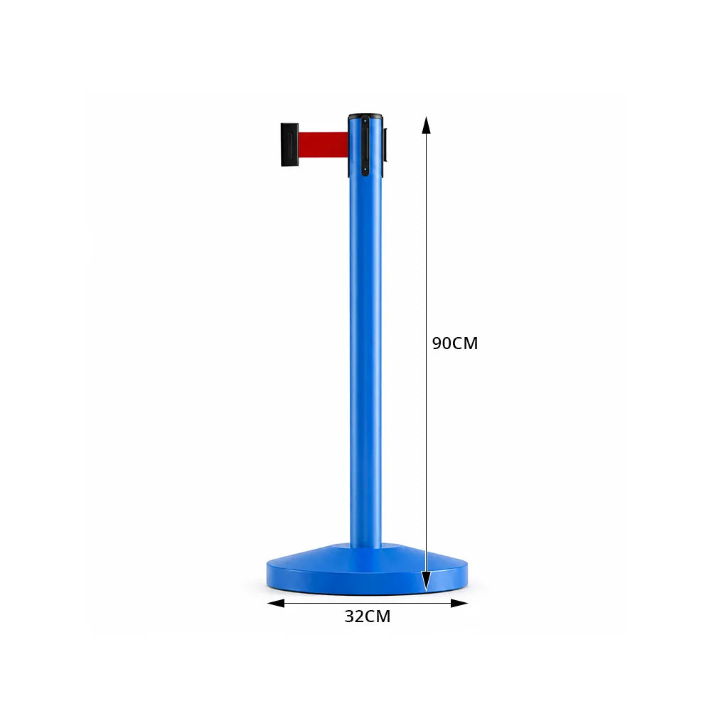 GROVIA Retractable Belt Barrier Post - 2m Queue Control Stanchion with Weighted Base for Crowd Management - Blue
