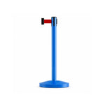 GROVIA Retractable Belt Barrier Post - 2m Queue Control Stanchion with Weighted Base for Crowd Management - Blue