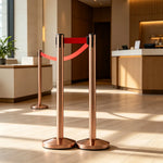 GROVIA Retractable Belt Barrier Post - 2m Queue Control Stanchion with Weighted Base for Crowd Management - Rose Gold