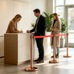 GROVIA Retractable Belt Barrier Post - 2m Queue Control Stanchion with Weighted Base for Crowd Management - Rose Gold