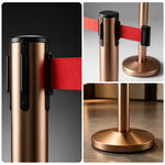 GROVIA Retractable Belt Barrier Post - 2m Queue Control Stanchion with Weighted Base for Crowd Management - Rose Gold