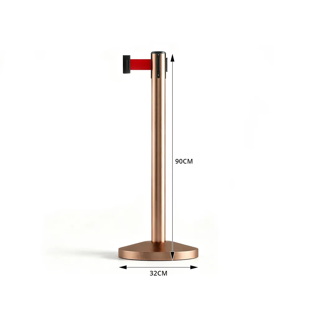 GROVIA Retractable Belt Barrier Post - 2m Queue Control Stanchion with Weighted Base for Crowd Management - Rose Gold