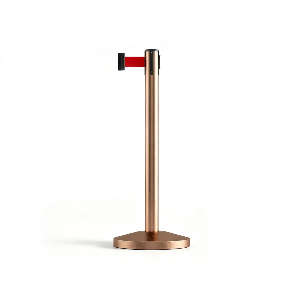GROVIA Retractable Belt Barrier Post - 2m Queue Control Stanchion with Weighted Base for Crowd Management - Rose Gold