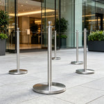 GROVIA Stainless Steel Museum Barrier Post - 45cm Brushed Finish Stanchion with Weighted Base for Art Galleries & Exhibitions - Silver