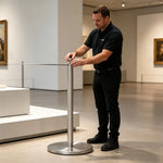 GROVIA Stainless Steel Museum Barrier Post - 45cm Brushed Finish Stanchion with Weighted Base for Art Galleries & Exhibitions - Silver