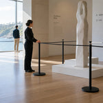 GROVIA Stainless Steel Museum Barrier Post - 45cm Brushed Finish Stanchion with Weighted Base for Art Galleries & Exhibitions - Black
