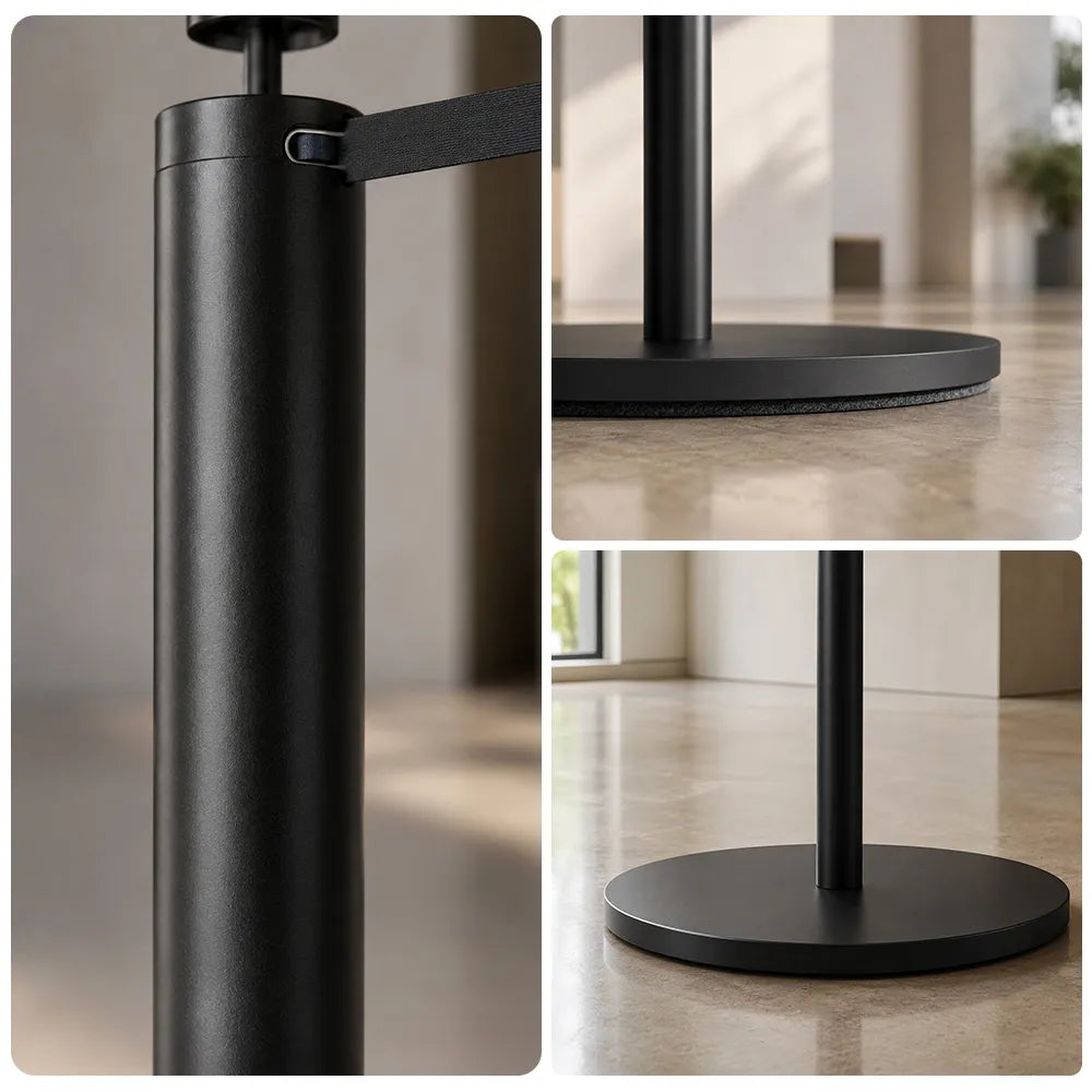 GROVIA Stainless Steel Museum Barrier Post - 45cm Brushed Finish Stanchion with Weighted Base for Art Galleries & Exhibitions - Black
