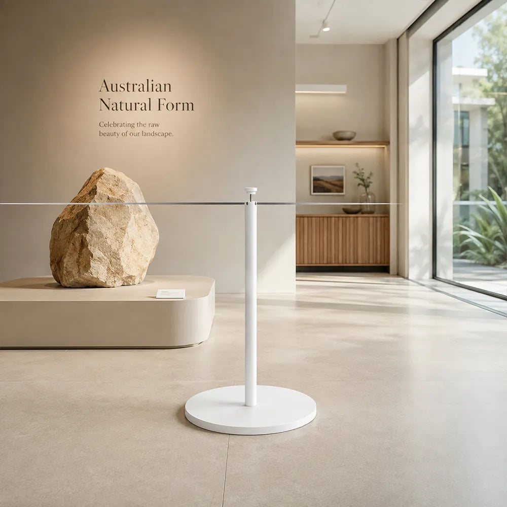 GROVIA Stainless Steel Museum Barrier Post - 45cm Brushed Finish Stanchion with Weighted Base for Art Galleries & Exhibitions - White