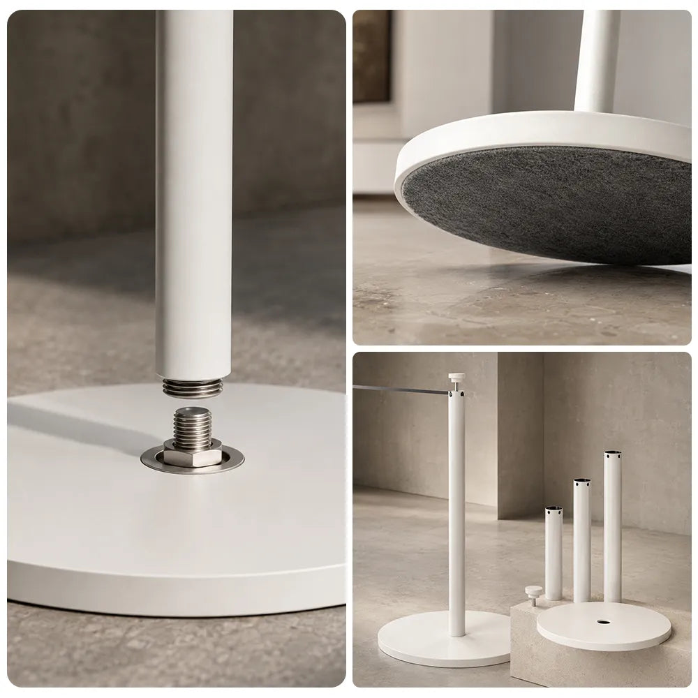 GROVIA Stainless Steel Museum Barrier Post - 45cm Brushed Finish Stanchion with Weighted Base for Art Galleries & Exhibitions - White