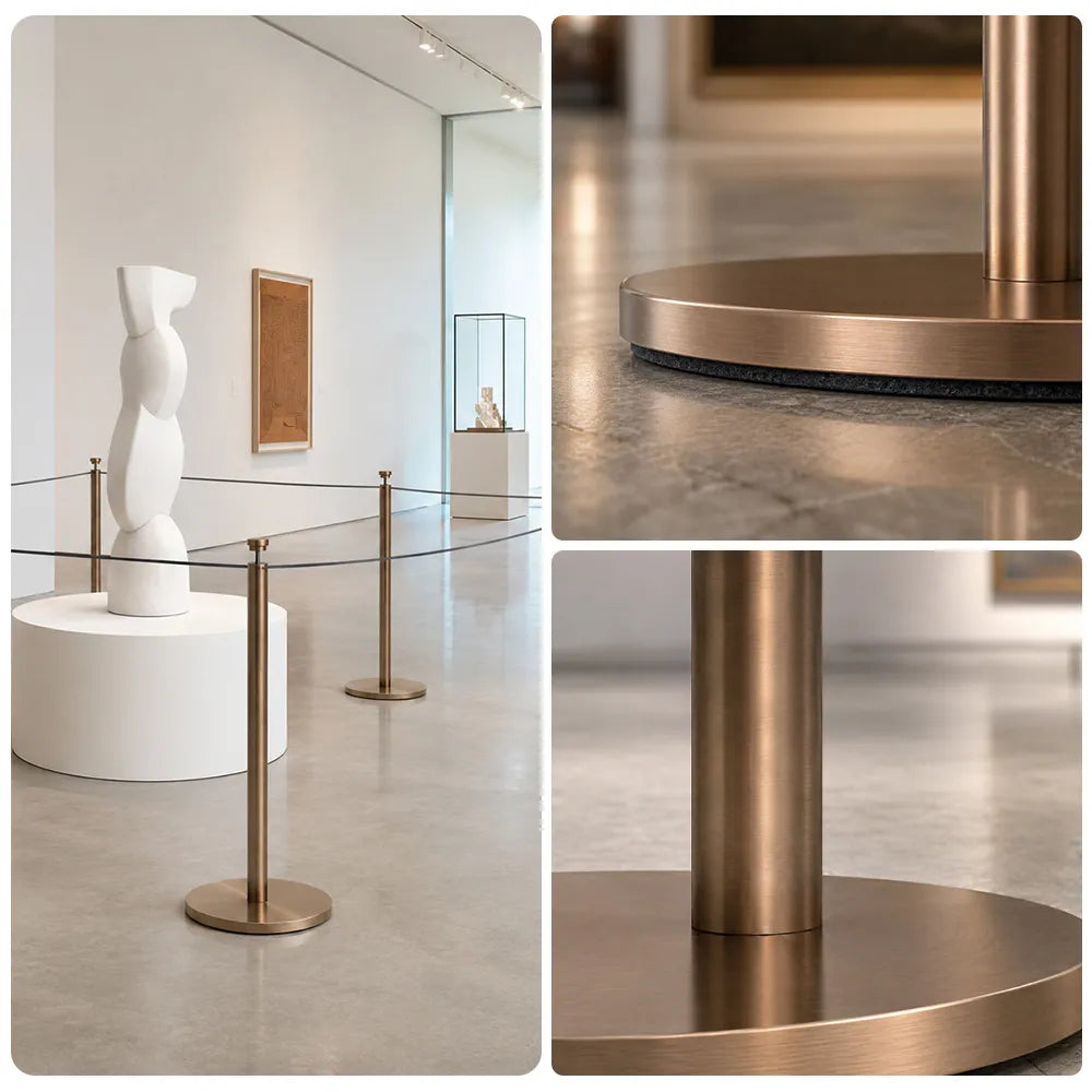 GROVIA Stainless Steel Museum Barrier Post - 45cm Brushed Finish Stanchion with Weighted Base for Art Galleries & Exhibitions - Rose Gold