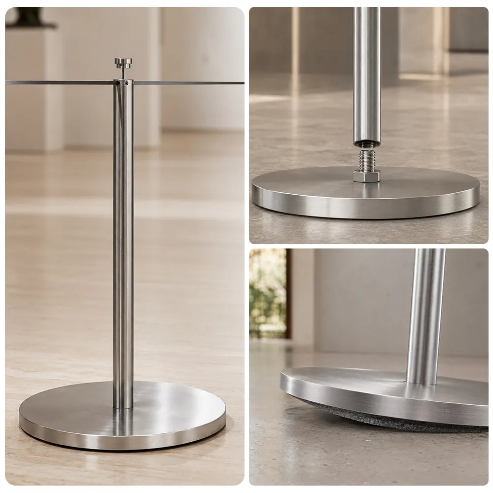 GROVIA Stainless Steel Museum Barrier Post - 45cm Brushed Finish Stanchion with Weighted Base for Art Galleries & Exhibitions - Grey