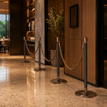 GROVIA Stainless Steel Crown Top Barrier Post - 100cm Brushed Finish Stanchion with 8.5kg U-Shaped Weighted Base for Hotels & Events - Rose Gold