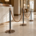 GROVIA Stainless Steel Crown Top Barrier Post - 100cm Brushed Finish Stanchion with 8.5kg U-Shaped Weighted Base for Hotels & Events - Rose Gold