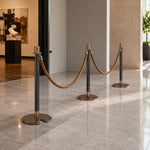 GROVIA Stainless Steel Crown Top Barrier Post - 100cm Brushed Finish Stanchion with 8.5kg U-Shaped Weighted Base for Hotels & Events - Rose Gold