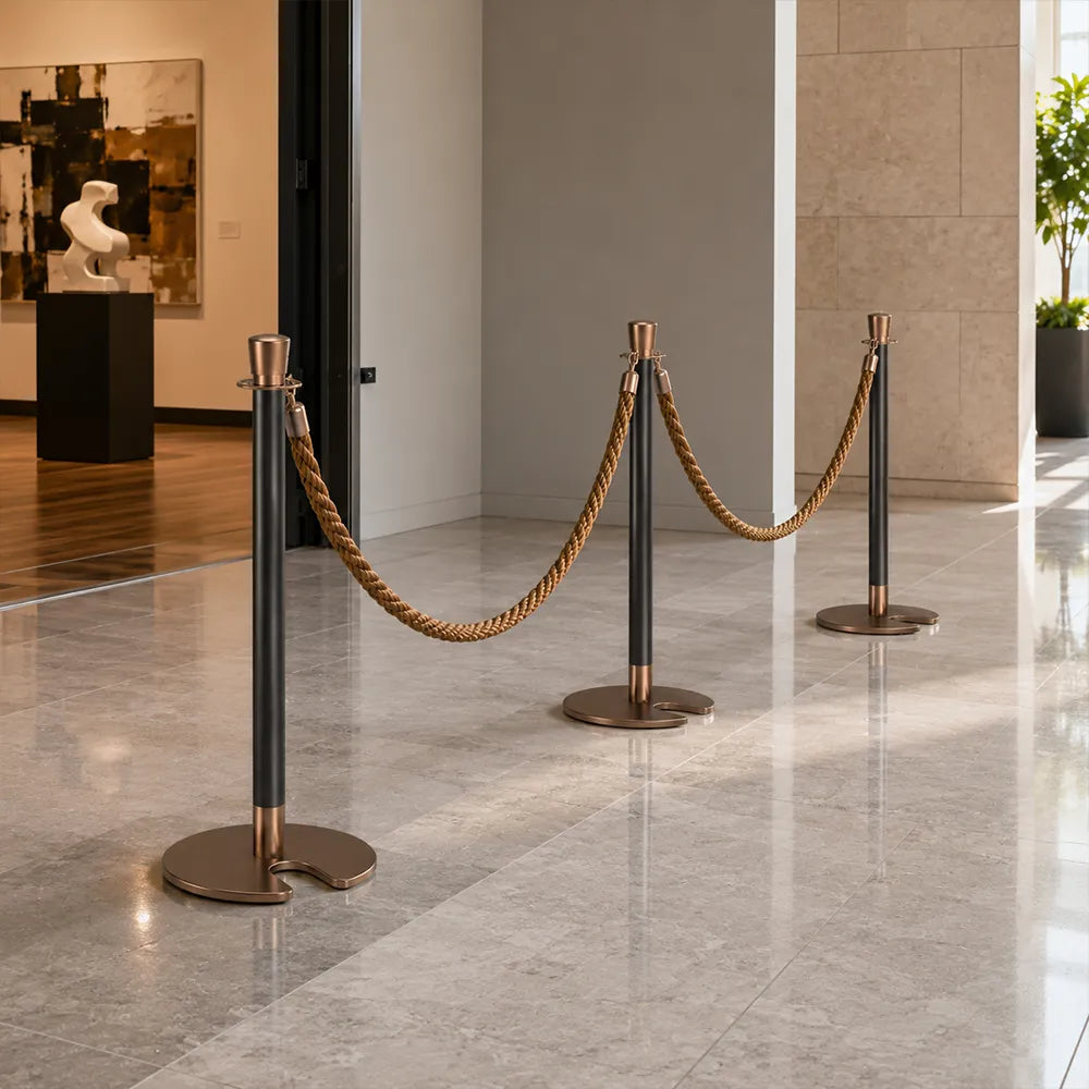 GROVIA Stainless Steel Crown Top Barrier Post - 100cm Brushed Finish Stanchion with 8.5kg U-Shaped Weighted Base for Hotels & Events - Rose Gold