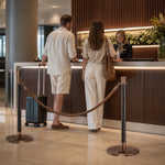 GROVIA Stainless Steel Crown Top Barrier Post - 100cm Brushed Finish Stanchion with 8.5kg U-Shaped Weighted Base for Hotels & Events - Rose Gold