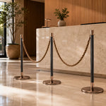 GROVIA Stainless Steel Crown Top Barrier Post - 100cm Stanchion with Heavy-Duty Iron Base for Hotels & Events - Rose Gold