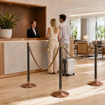 GROVIA Stainless Steel Crown Top Barrier Post - 100cm Stanchion with Heavy-Duty Iron Base for Hotels & Events - Rose Gold