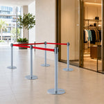 GROVIA Retractable Belt Barrier Post - 90cm Stanchion with 2m Customisable Belt & Weighted Base for Queue Management - Blue