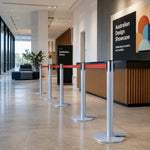 GROVIA Retractable Belt Barrier Post - 90cm Stanchion with 2m Customisable Belt & Weighted Base for Queue Management - Blue