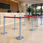 GROVIA Retractable Belt Barrier Post - 90cm Stanchion with 2m Customisable Belt & Weighted Base for Queue Management - Blue