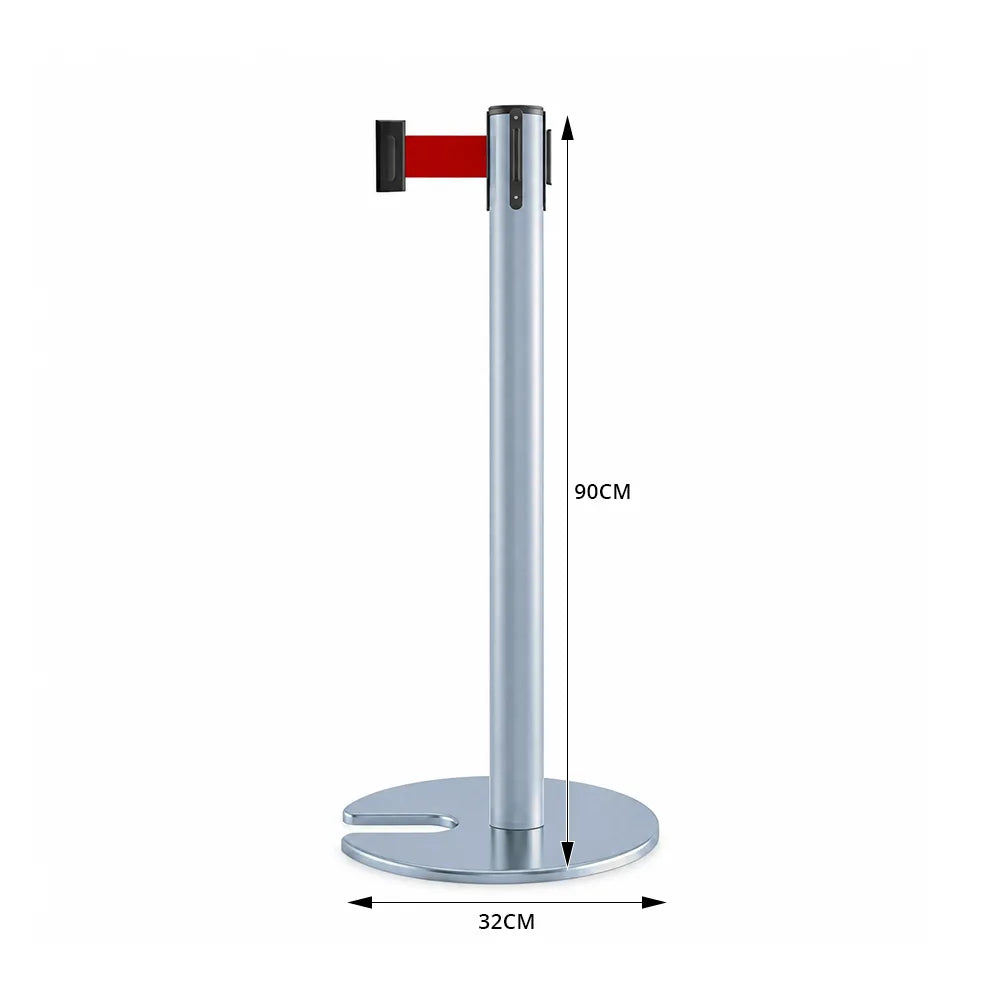 GROVIA Retractable Belt Barrier Post - 90cm Stanchion with 2m Customisable Belt & Weighted Base for Queue Management - Blue