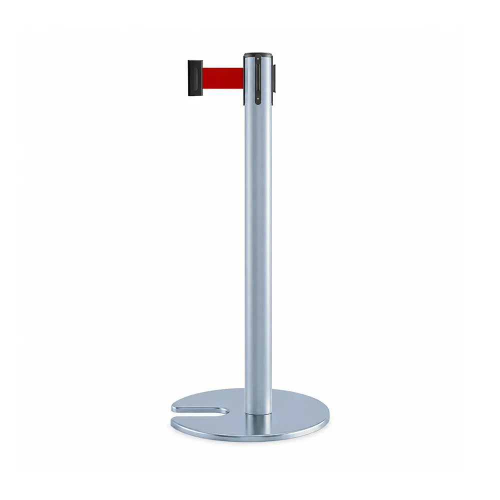 GROVIA Retractable Belt Barrier Post - 90cm Stanchion with 2m Customisable Belt & Weighted Base for Queue Management - Blue