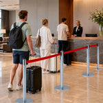 GROVIA Retractable Belt Barrier Post - 90cm Stanchion with 2m Customisable Belt & Flat Iron Base for Queue Management - Blue