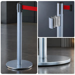 GROVIA Retractable Belt Barrier Post - 90cm Stanchion with 2m Customisable Belt & Flat Iron Base for Queue Management - Blue