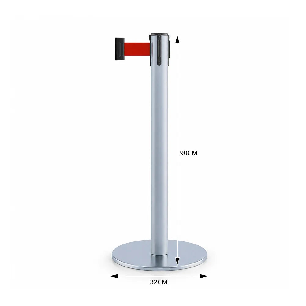 GROVIA Retractable Belt Barrier Post - 90cm Stanchion with 2m Customisable Belt & Flat Iron Base for Queue Management - Blue