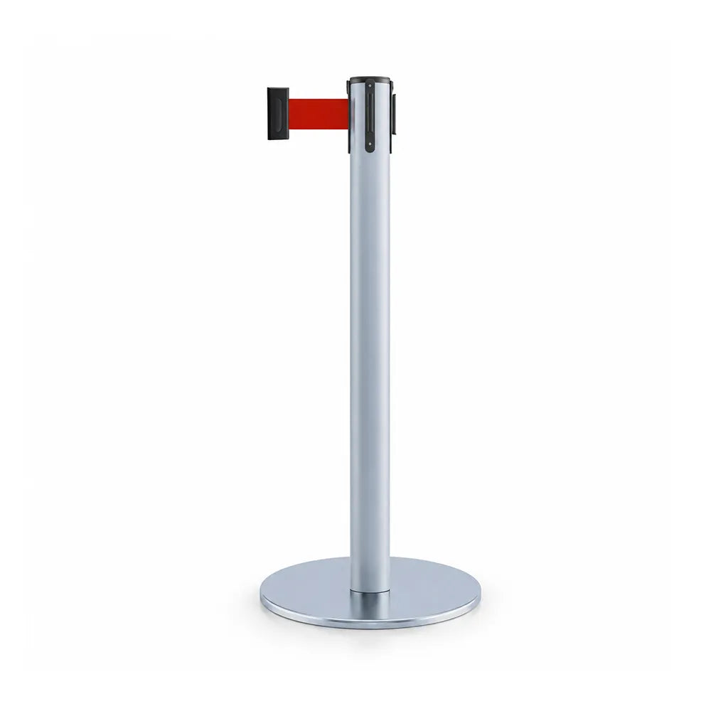 GROVIA Retractable Belt Barrier Post - 90cm Stanchion with 2m Customisable Belt & Flat Iron Base for Queue Management - Blue