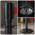 GROVIA Retractable Belt Barrier Post - 2m Belt Stanchion with Brushed Finish & U-Shaped Cast Iron Base for Queue Management - Black Titanium