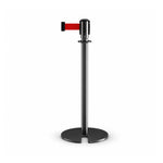 GROVIA Retractable Belt Barrier Post - 2m Belt Stanchion with Brushed Finish & U-Shaped Cast Iron Base for Queue Management - Black Titanium