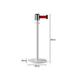 GROVIA Retractable Belt Barrier Post - 2m Belt Stanchion with Brushed Finish & U-Shaped Cast Iron Base for Queue Management - White