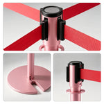 GROVIA Retractable Belt Barrier Post - 2m Belt Stanchion with Brushed Finish & U-Shaped Cast Iron Base for Queue Management - Pink
