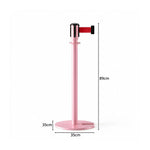 GROVIA Retractable Belt Barrier Post - 2m Belt Stanchion with Brushed Finish & U-Shaped Cast Iron Base for Queue Management - Pink